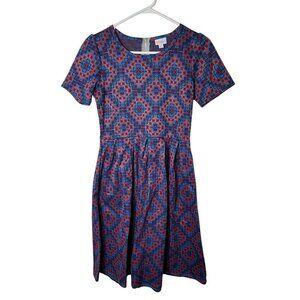 LuLaRoe Amelia Women's Dress Geometric Print A-Line Dress Medium Pleated Pockets